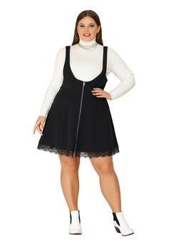 Zipper Front Lace Trim Suspender Braces Skirt Dress