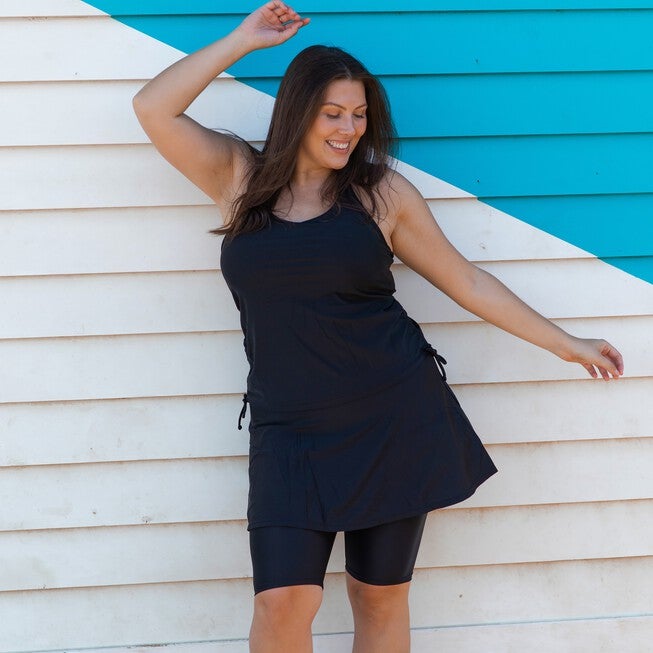 Midi Swim Skort, Black Recycled / Black, alternate image number 4