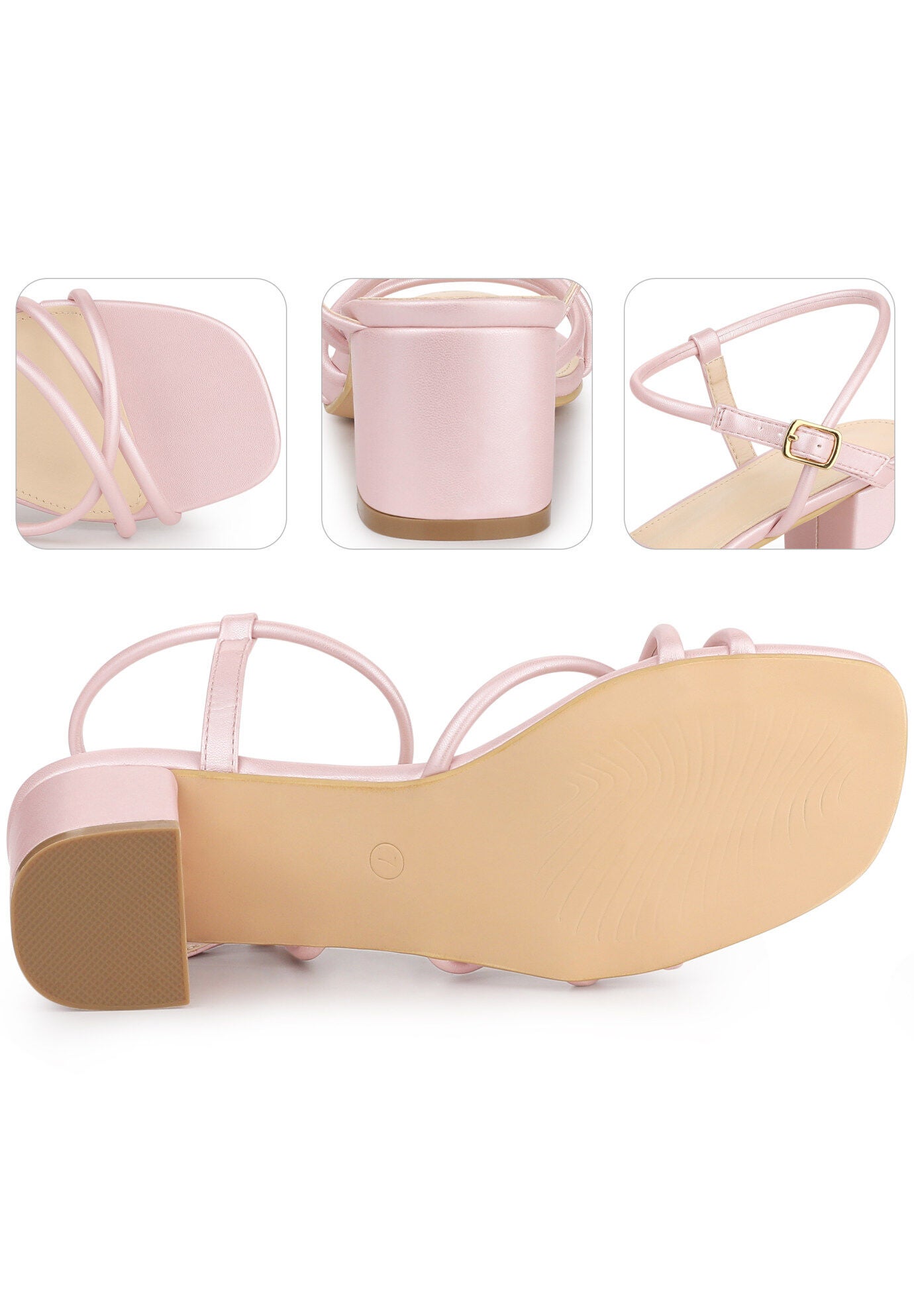 Strappy Heels Square Toe Slingback Chunky Heel Sandals, Bling Pink / Pink, alternate image number 2