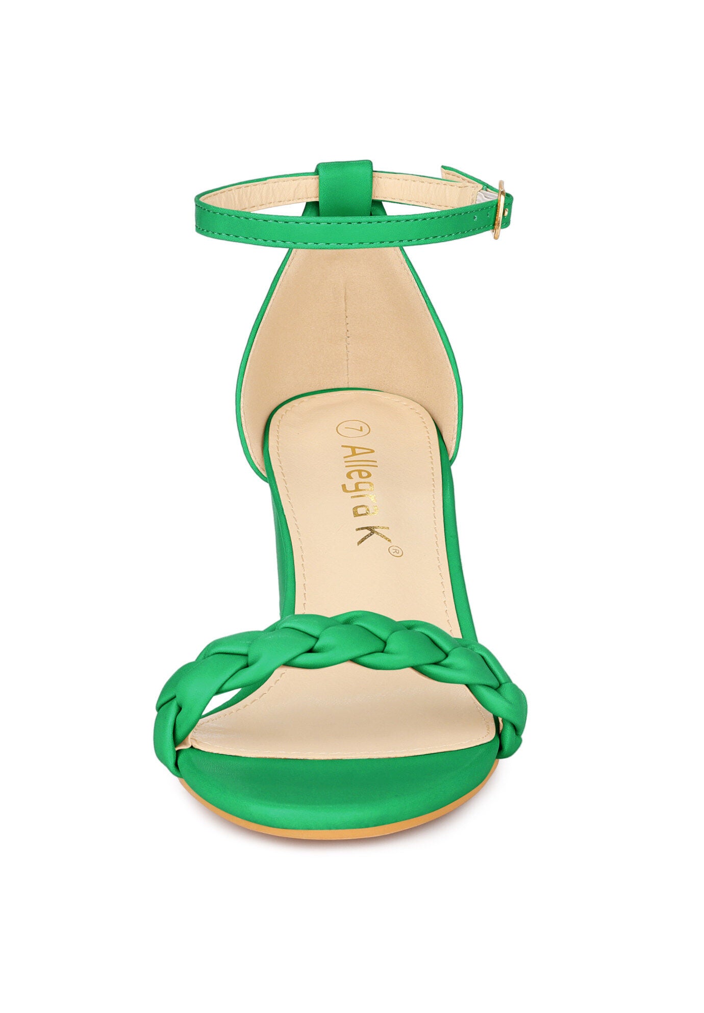 Chunky Heels Ankle Strap Braided Heel Sandals, Green / Kelly Green, alternate image number 1