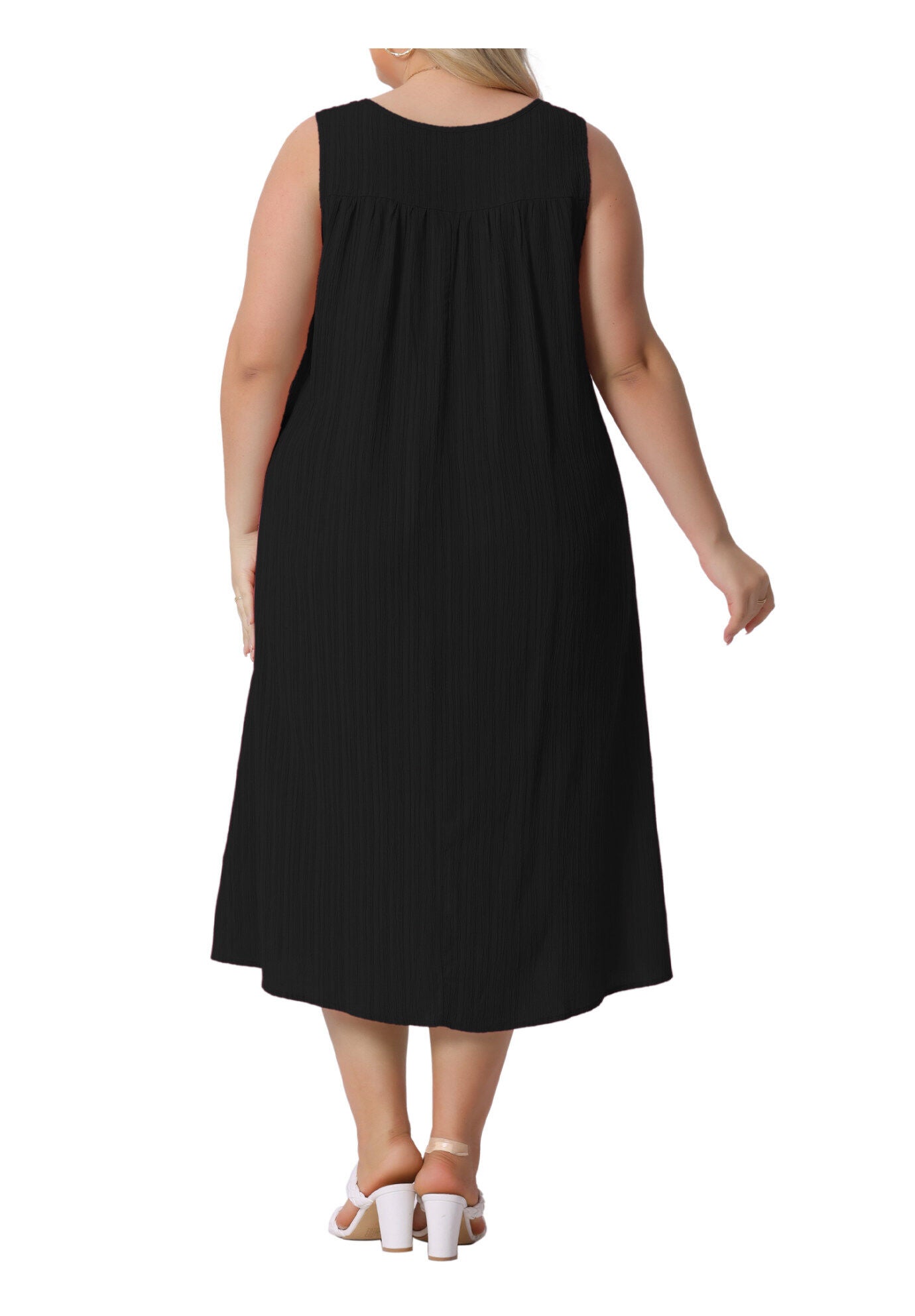 Summer Ring Strap Loose V Neck Sleeveless Sundress, Black / Black, alternate image number 3