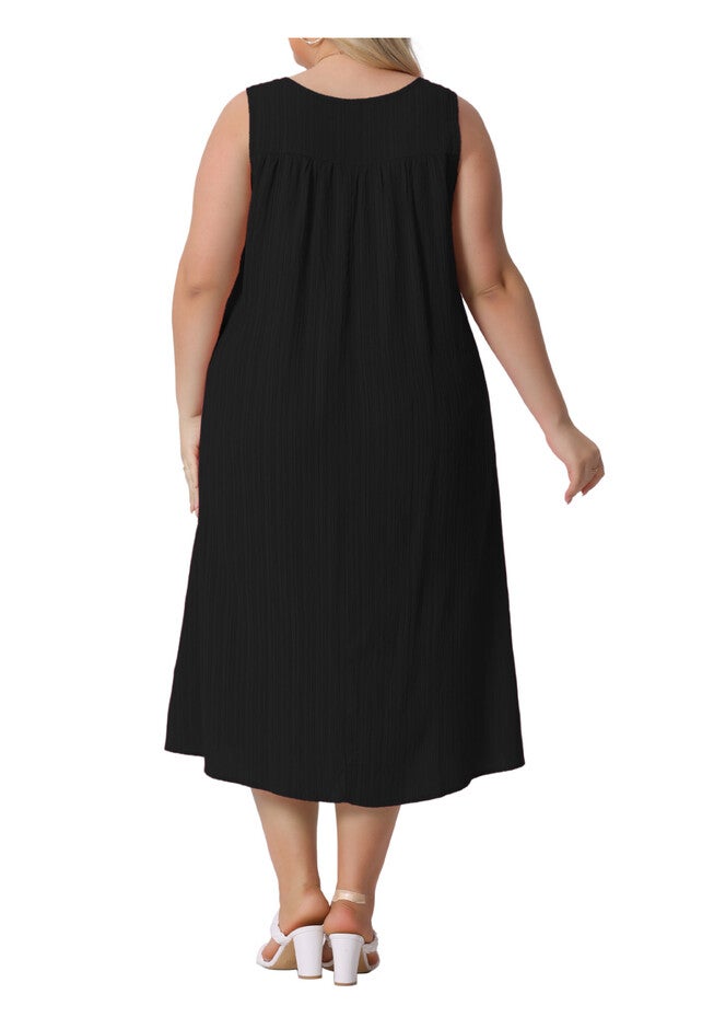 Summer Ring Strap Loose V Neck Sleeveless Sundress, Black / Black, alternate image number 3