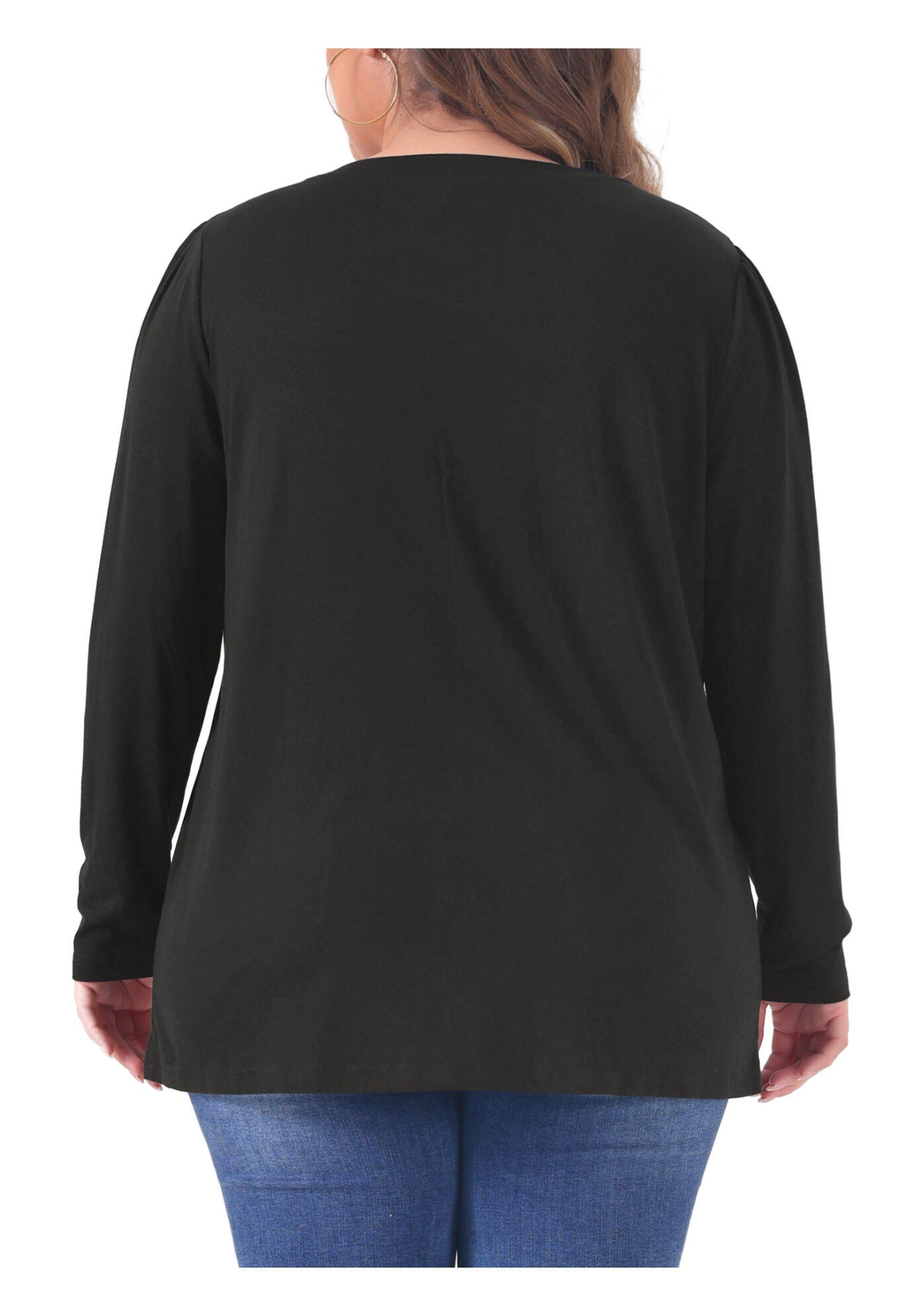Pleated Crew Neck Blouses Casual Loose Top, Black / Black, alternate image number 3