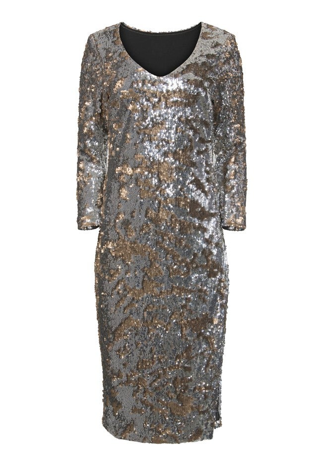 SEQUIN MIDI DRESS, Silver / Silver, alternate image number 2