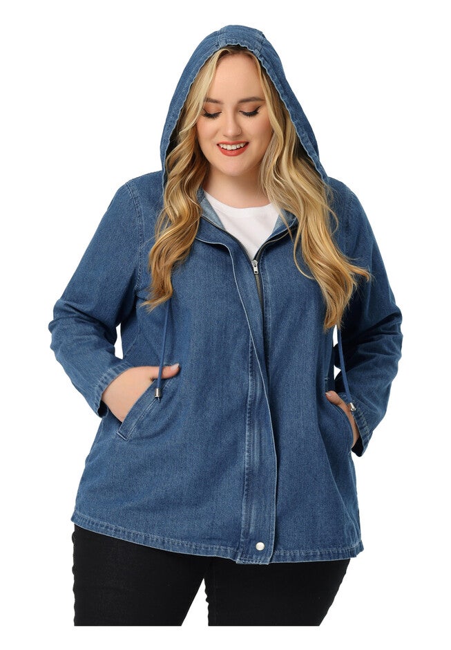 HOODIE LAYERED DRAWSTRING UTILITY DENIM JACKET, Blue / Light Blue, alternate image number 2