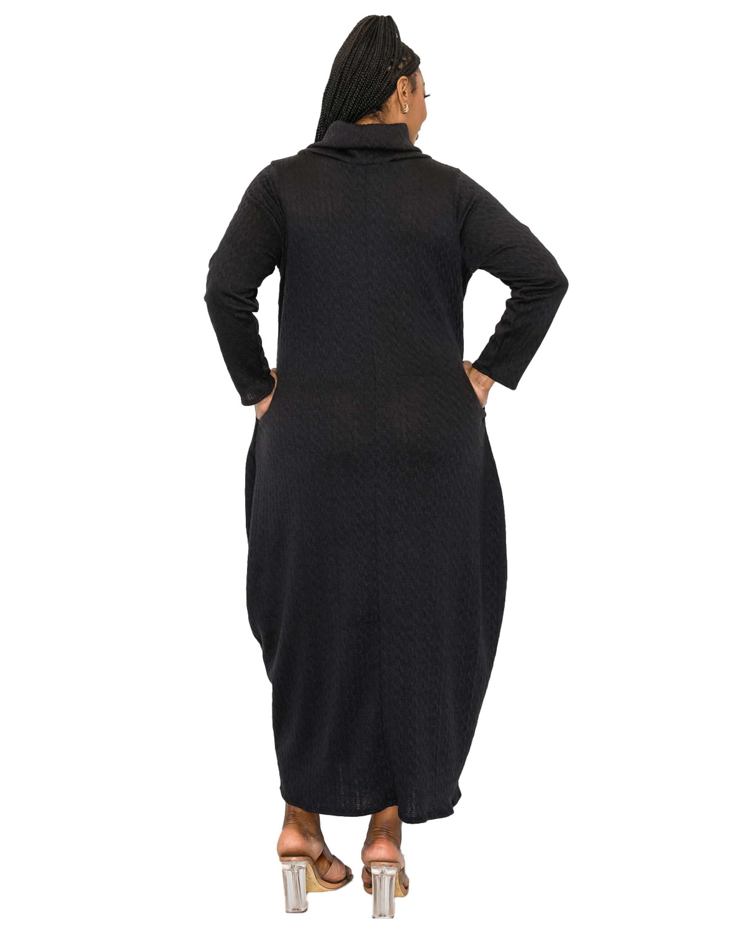 LANA COWL TURTLE NECK POCKET SWEATER DRESS, Black / Black, alternate image number 2