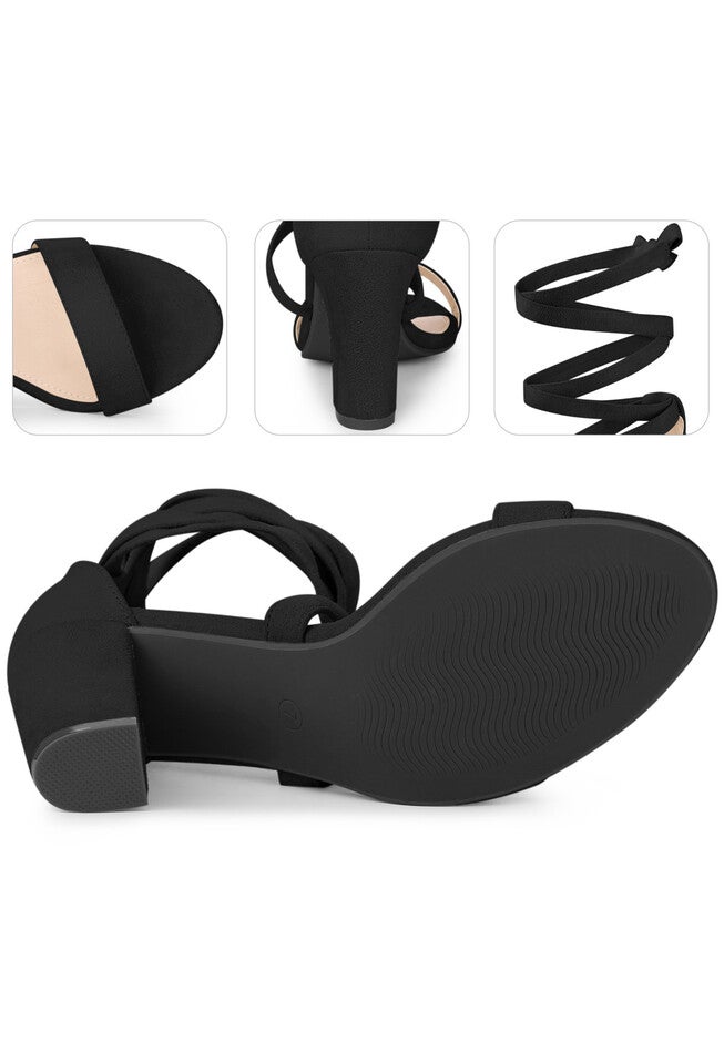 Crisscross Strappy Block Heel Wrap Lace Up Sandals, Black / Black, alternate image number 3