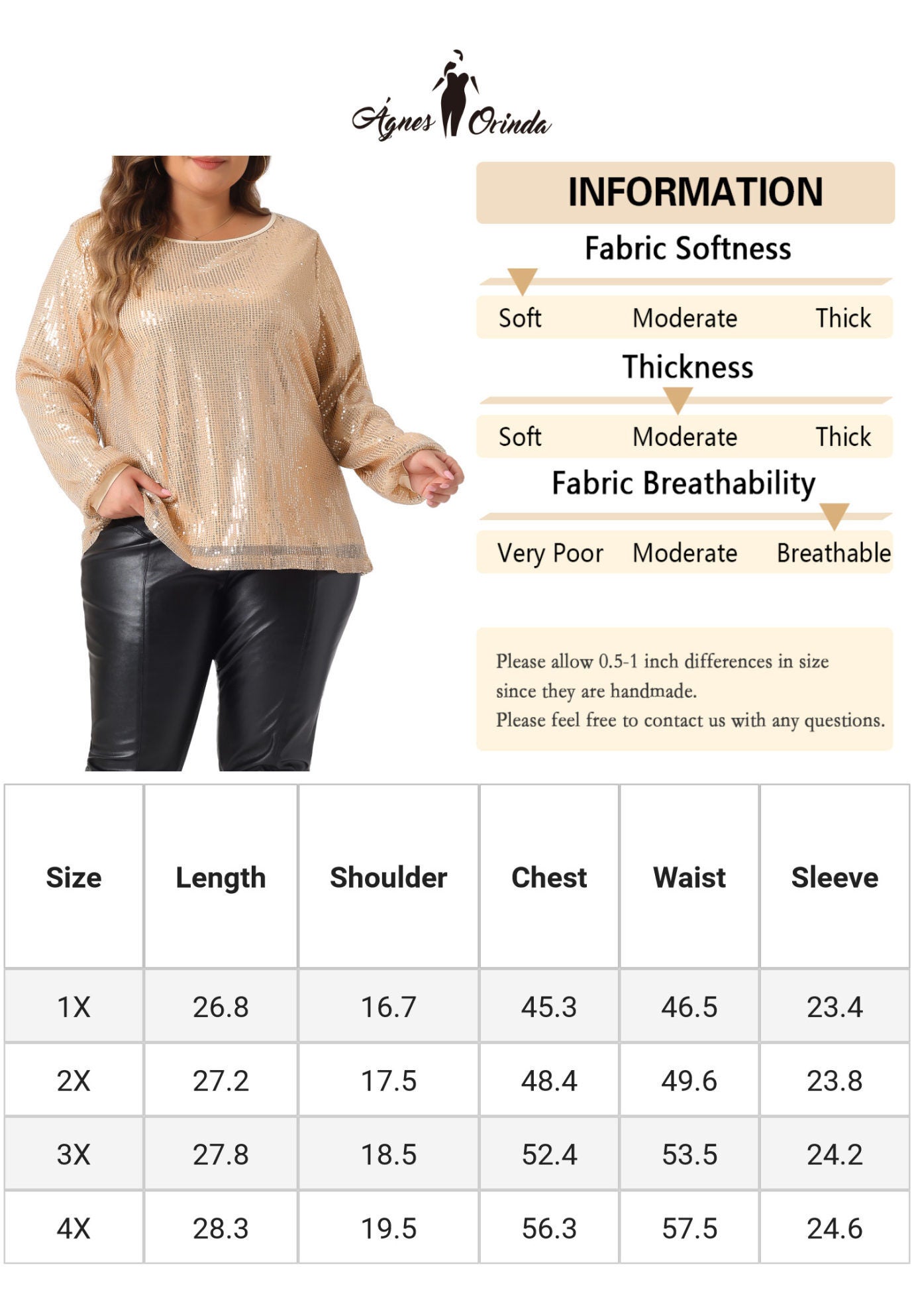 Long Sleeve Glitter Party Sparkly Sequin Top, Champagne / Gold, alternate image number 4