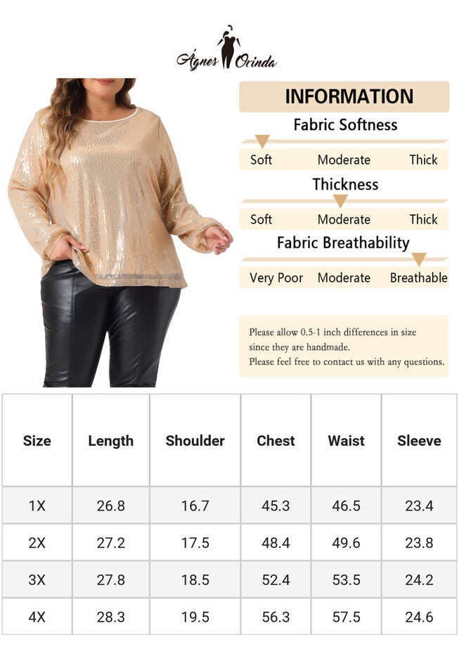 Long Sleeve Glitter Party Sparkly Sequin Top, Champagne / Gold, alternate image number 4