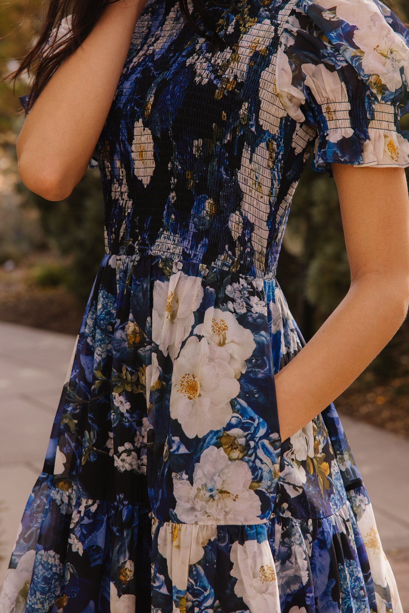 Cordelia Dress, Winter Rose Garden / Navy, alternate image number 3