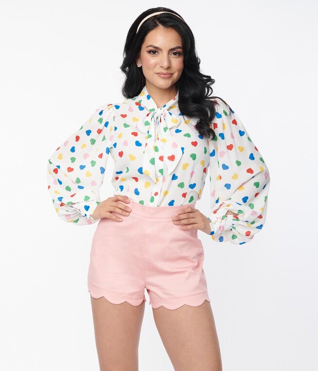 Unique Vintage Pink Scallop Shorts, , alternate image number 8