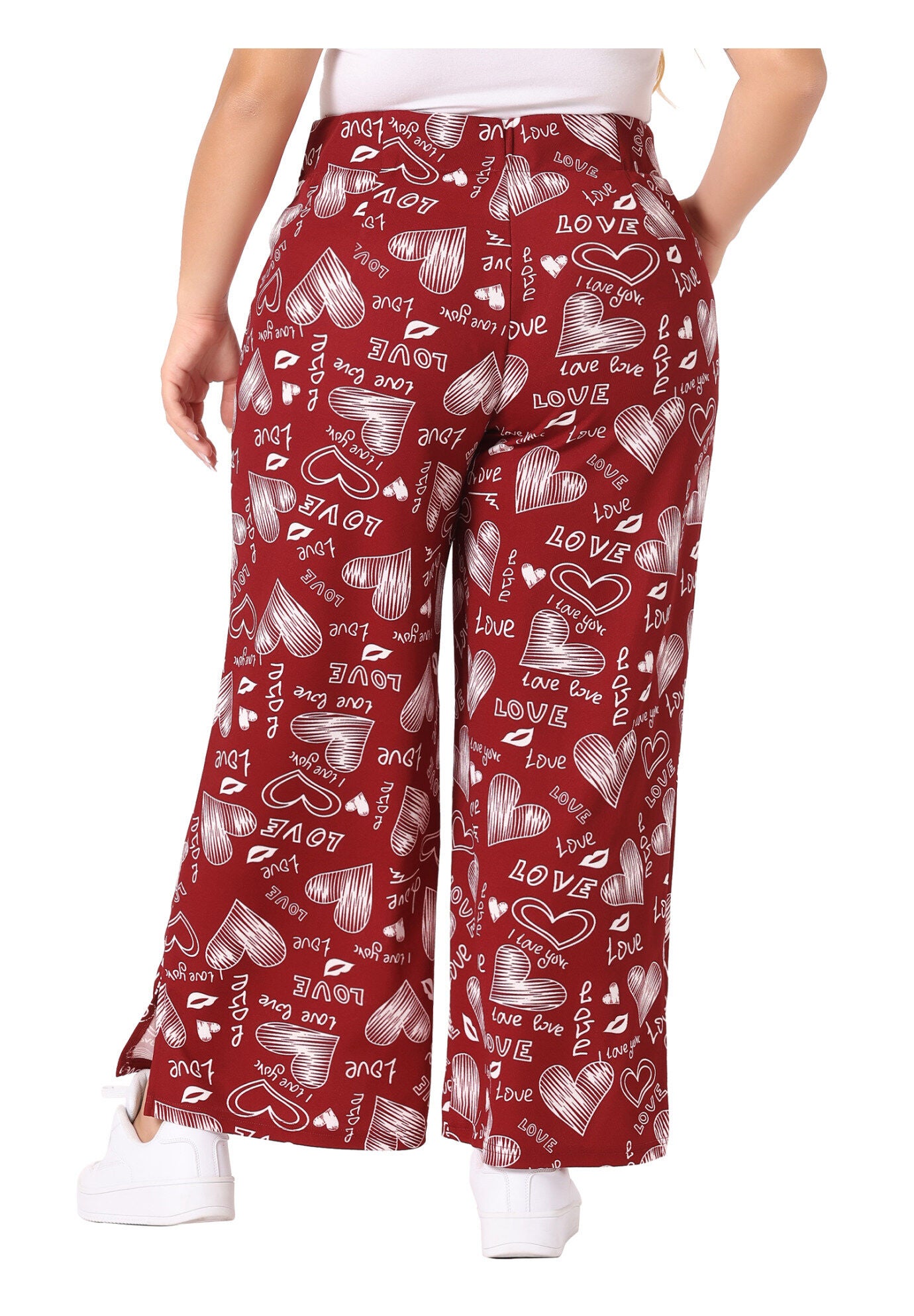 POLKA DOTS ELASTIC WAIST WIDE LEG OVERSIZE PALAZZO PANTS, Red / Red, alternate image number 3