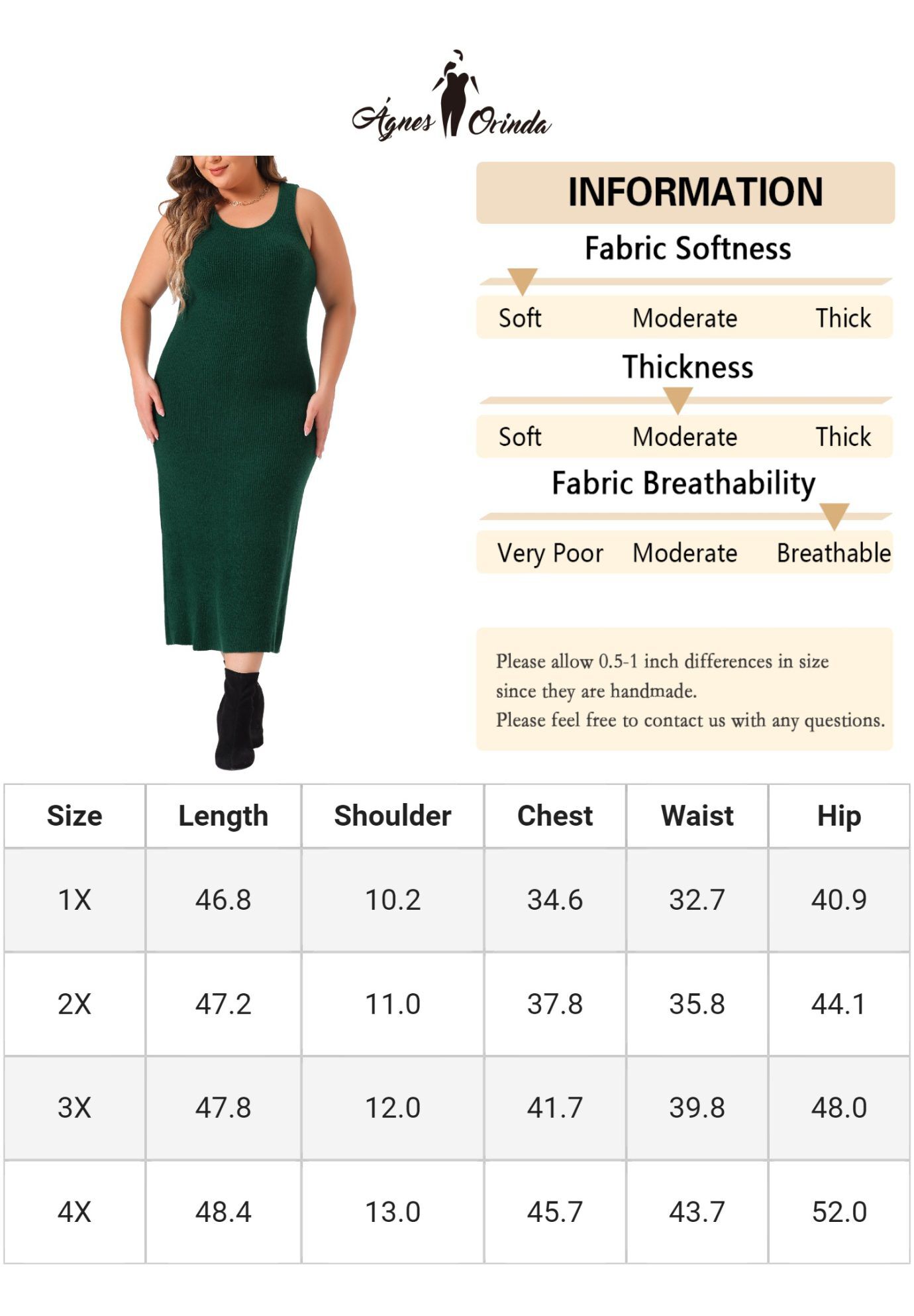 Crew Neck Sleeveless Knit Bodycon Midi Sweater Tank Dress, Dark Green / Forest Green, alternate image number 4