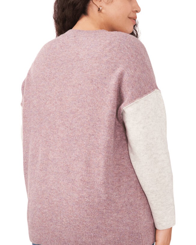 Layla Colorblock Sleeve Sweater, HEATHER PURPLE / Purple, alternate image number 1