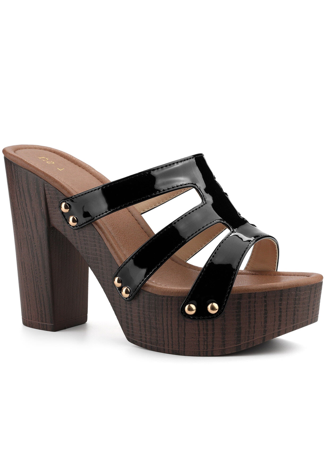 Platform Open Toe Slide Chunky Heels Sandals, Black / Black, hi-res image number 0