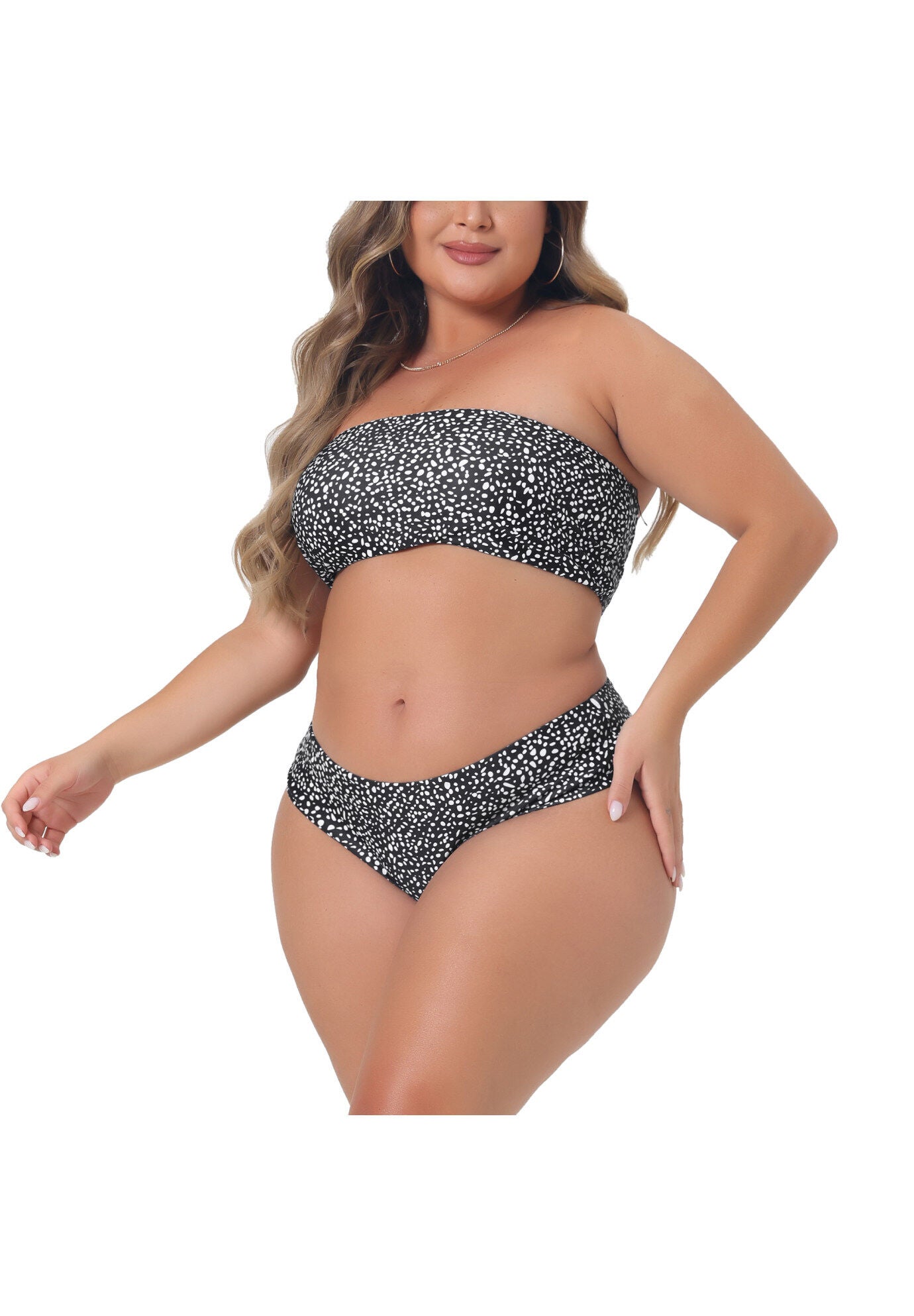 2 Pieces Bandeau Off Shoulder High Waist Bikini, Black / Black, alternate image number 1