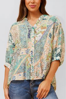Annick - Daphne Top Floral Print Button Down Front