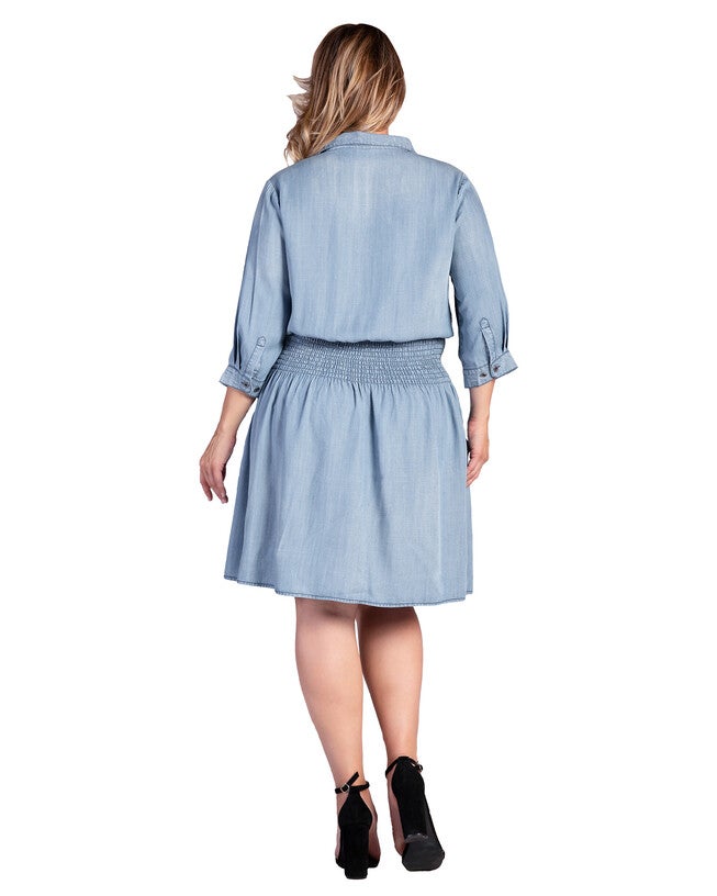 Women's Plus Size Tencel Smocked Waist Midi Shirt Dress, Blush Indigo / Light Blue, alternate image number 1