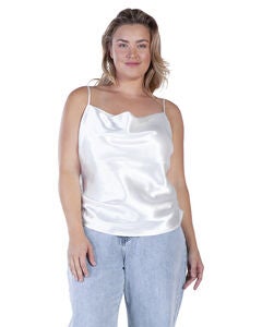 Elecktra Womens Plus Size Cowl Neck Ruched Waist Satin Crop Top
