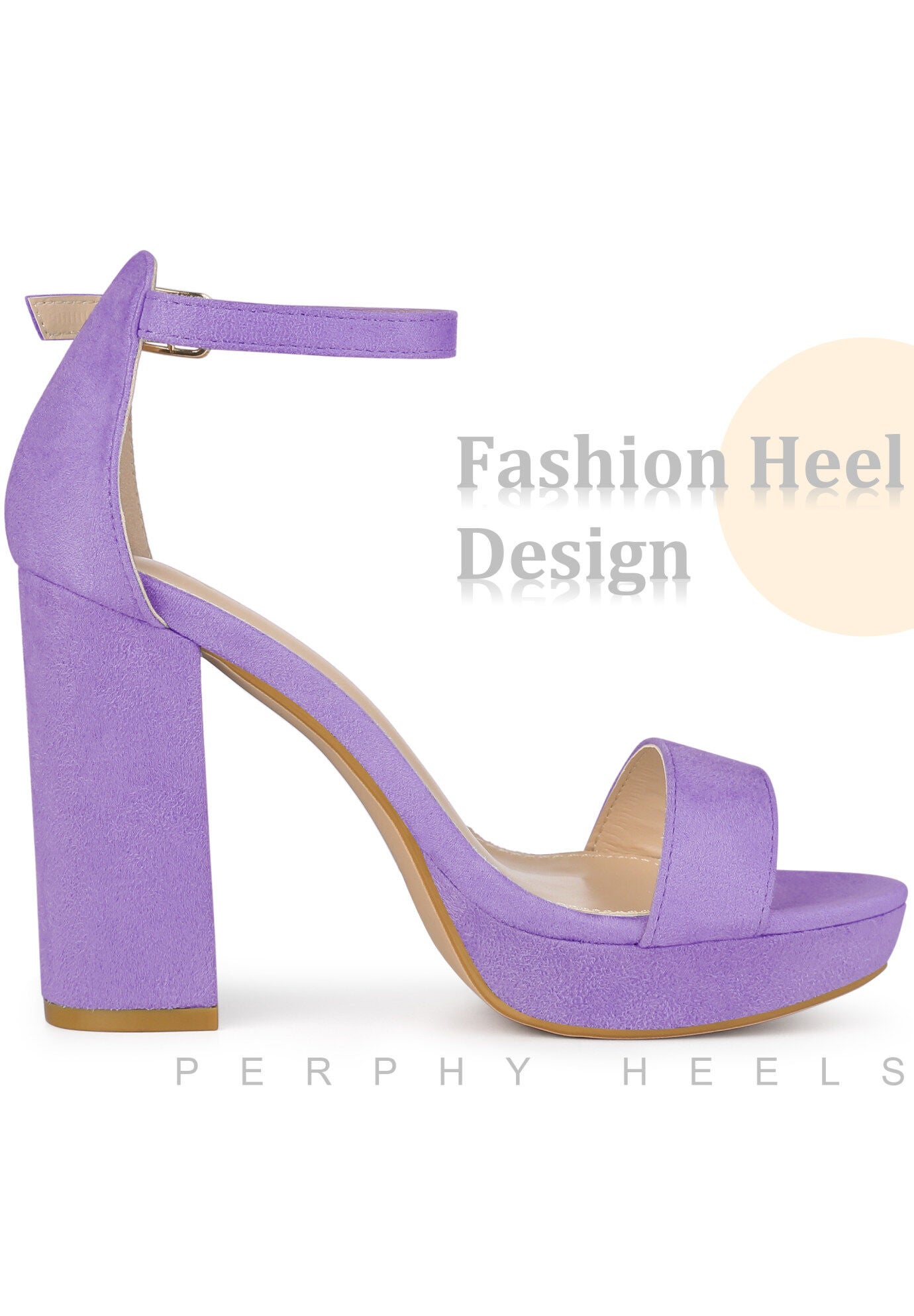 Platform Ankle Buckle Strap Chunky Heel Sandals, Purple / Purple, hi-res image number 0