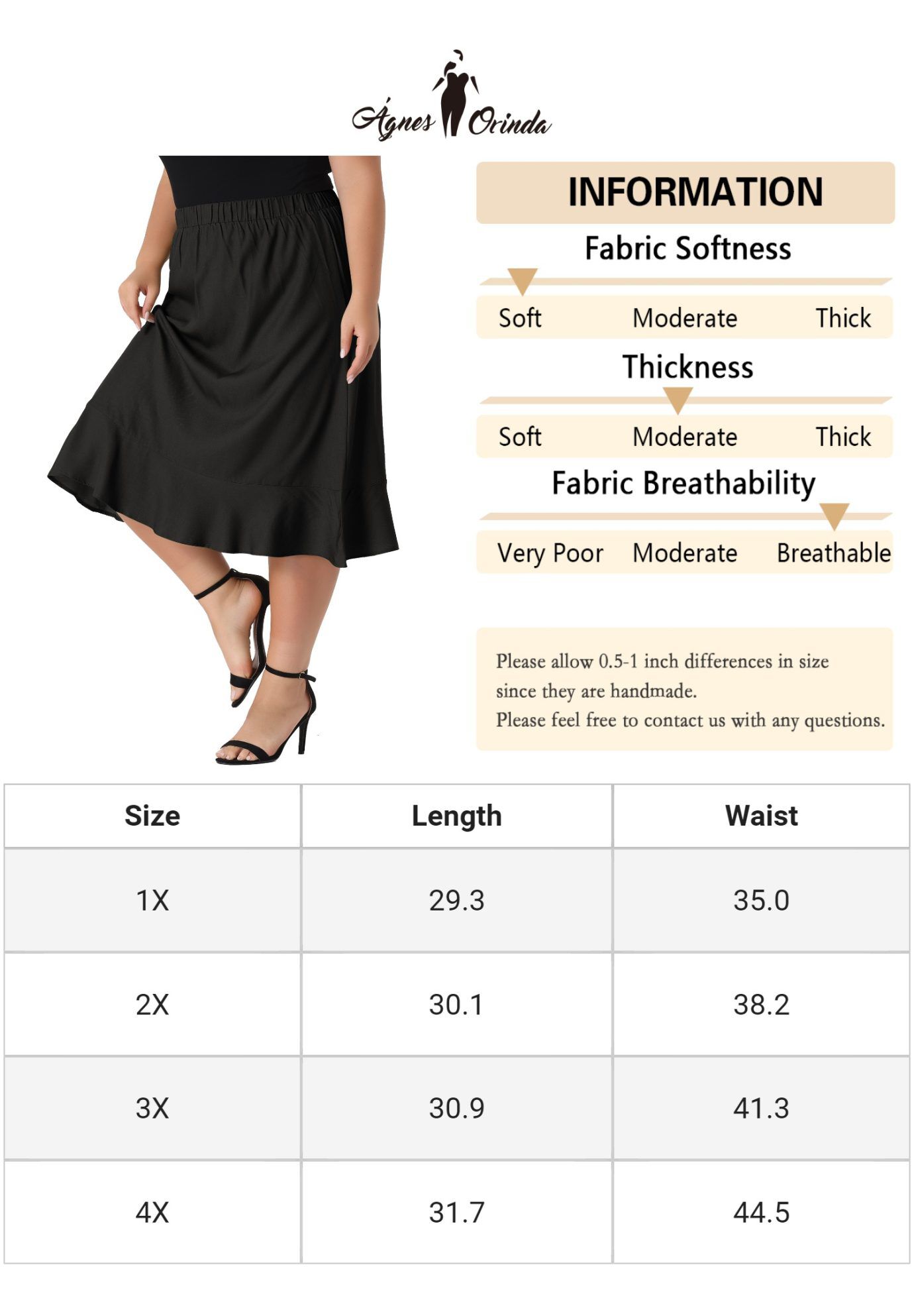 ELASTIC WAIST RUFFLE HEM CHAMBRAY MIDI SKIRT, Black / Black, alternate image number 4