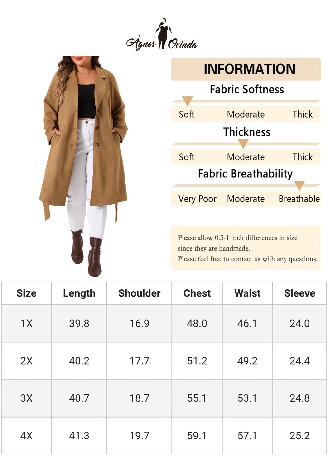 NOTCH LAPEL FAUX SUEDE LONG TRENCH COAT, Brown / Brown, alternate image number 4