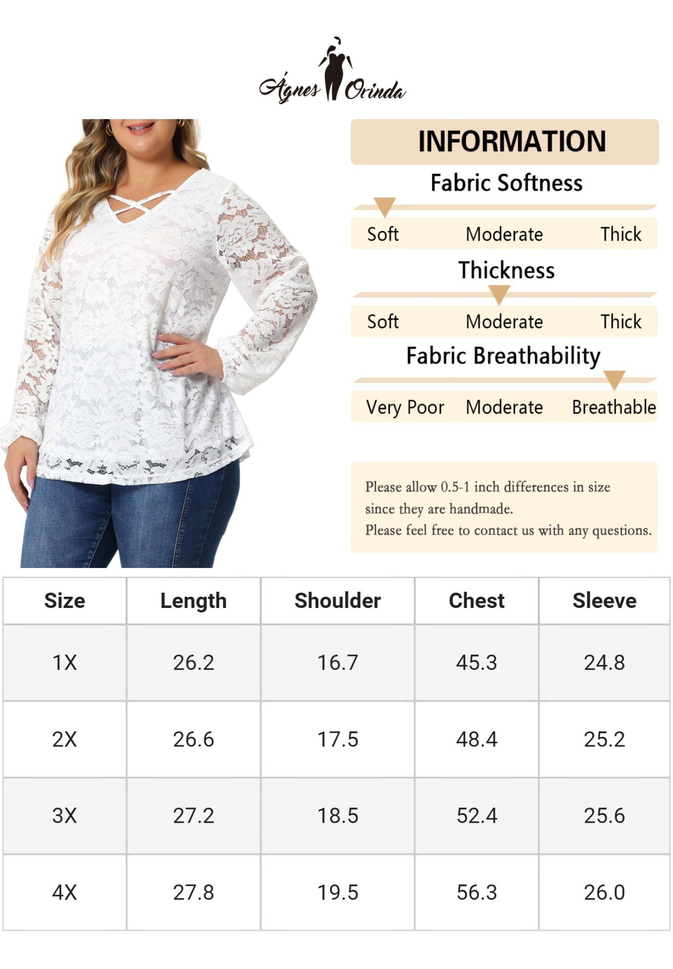 LACE BLOUSE CROSS V NECK SHEER DOUBLE LAYER LONG SLEEVE TOP, White / White, alternate image number 4