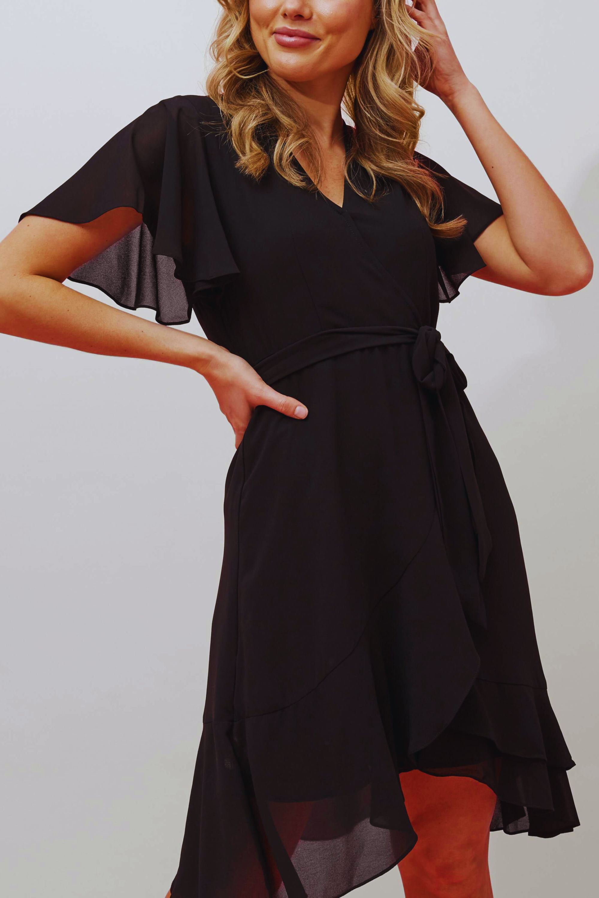 Corrine Crossover Dress Waist Tie Black, Black / Black, hi-res image number 0