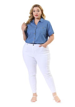 Short Sleeve Chambray Button Down Denim Shirt