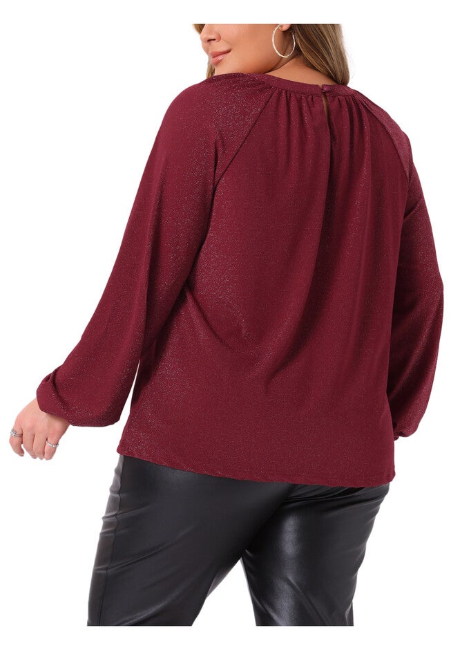 Sparkle Keyhole V Neck Cocktail Dressy Blouses, Burgundy / Burgundy, alternate image number null
