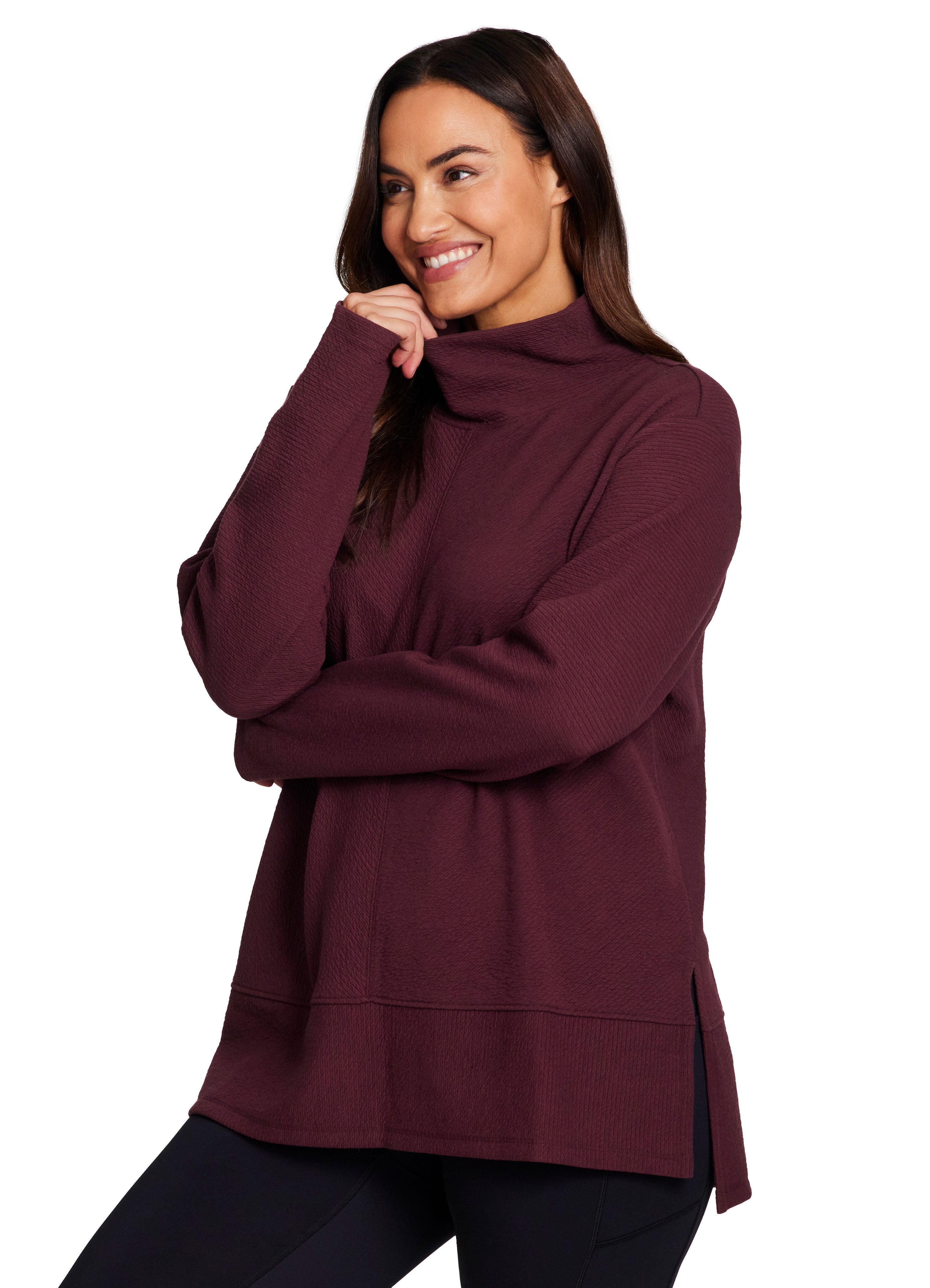Studio Jacquard Mock Neck Pullover, Burgundy / Burgundy, alternate image number 2