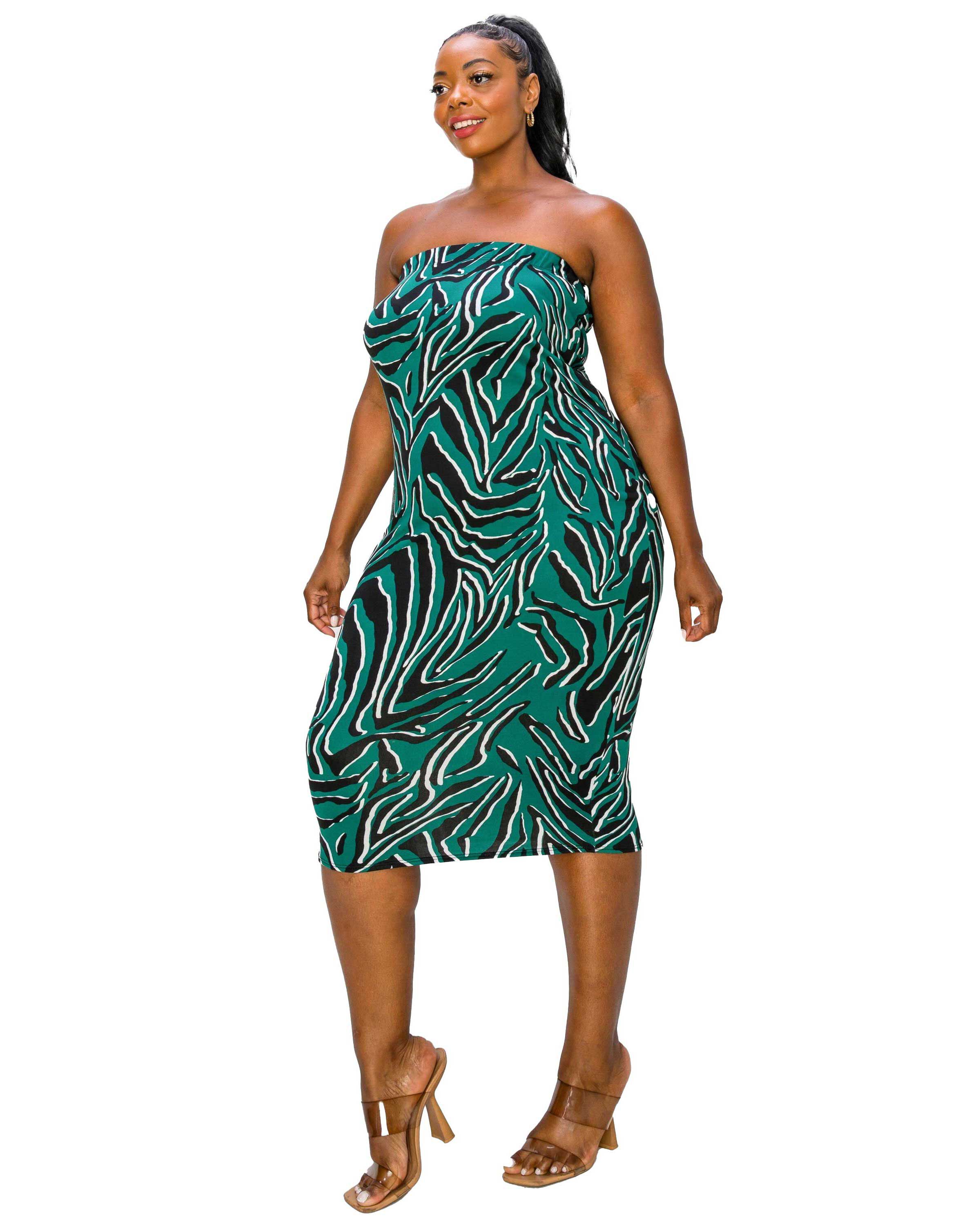 KIKO ZEBRA PRINT TUBE DRESS, Hunter / Hunter Green, alternate image number 2