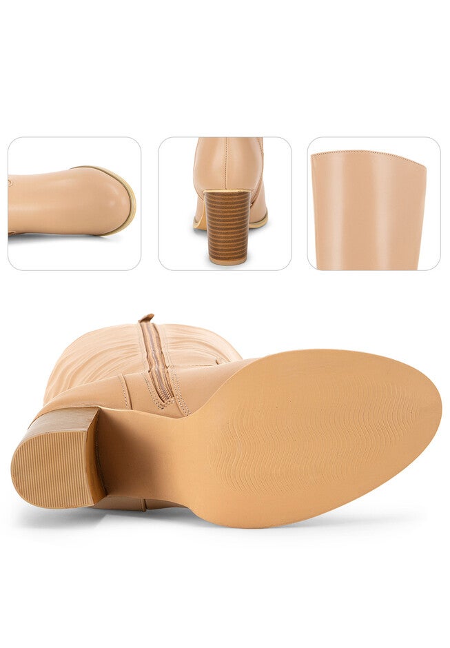 Knee High Boots Round Toe Chunky Block Heels Boot, Nude / Peach, alternate image number 2