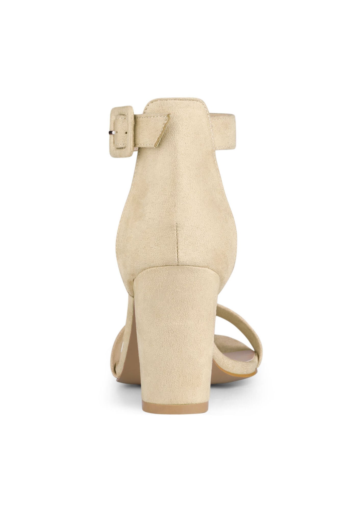 Open Toe Ankle Buckle Strap Block High Heel Sandals, Beige / Beige, alternate image number 1