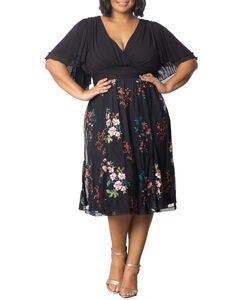 Lillian Embroidered Mesh Midi Cocktail Dress
