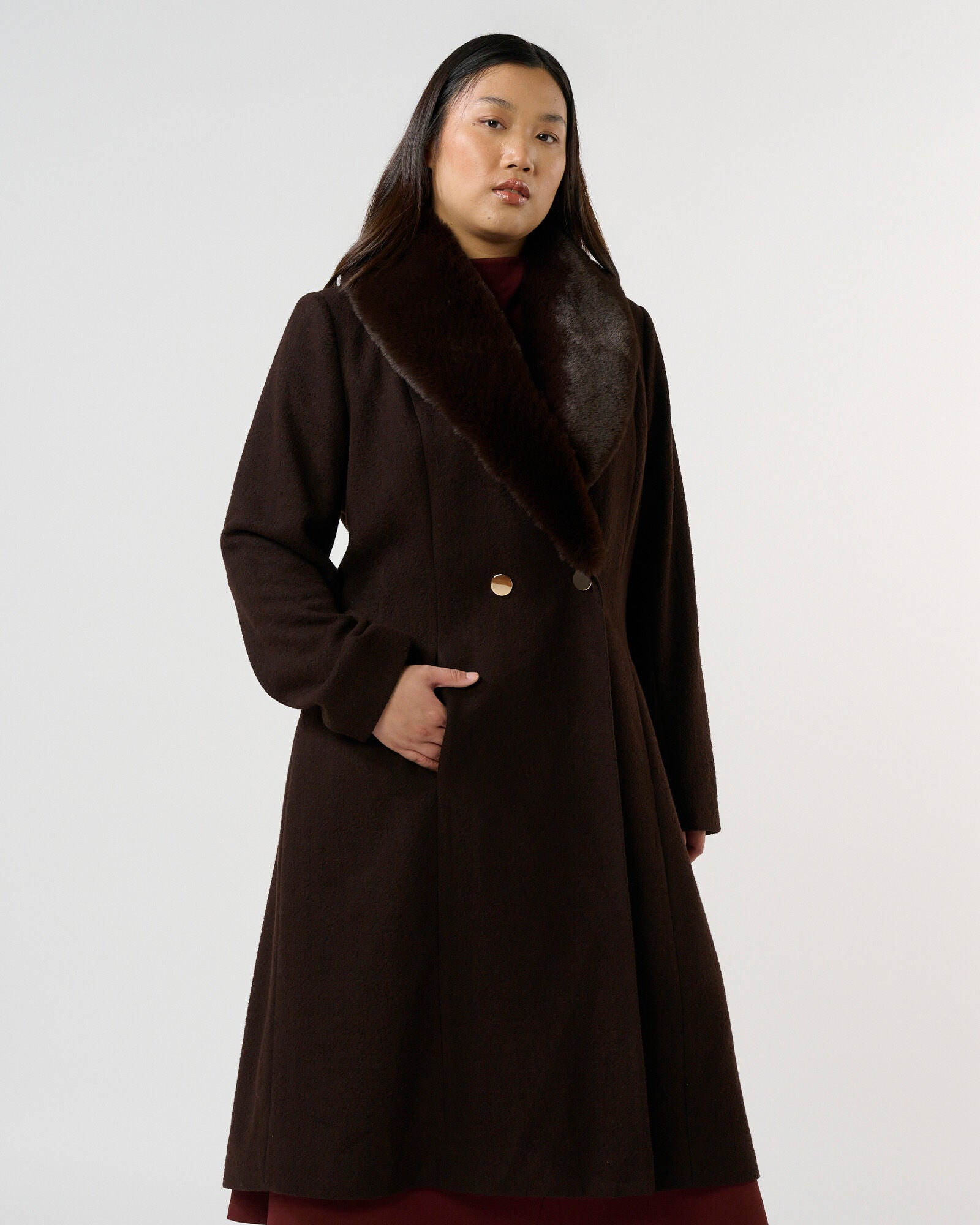 Alastair Faux Fur Trim Coat, Mocha / Brown, alternate image number 2