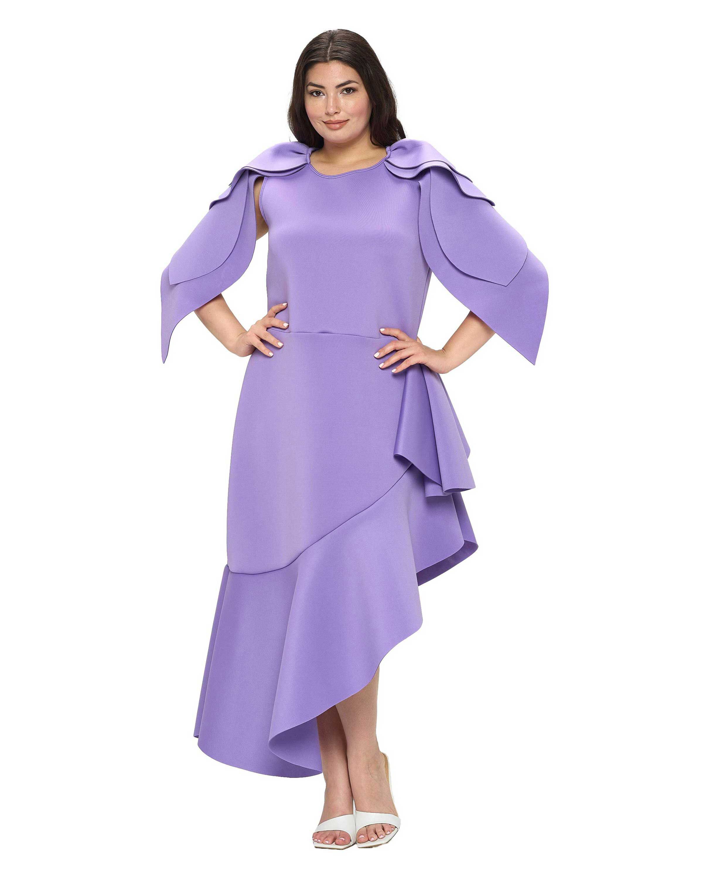 KASKADE RUFFLED NEOPRENE DRESS, Lavender / Purple, hi-res image number 0