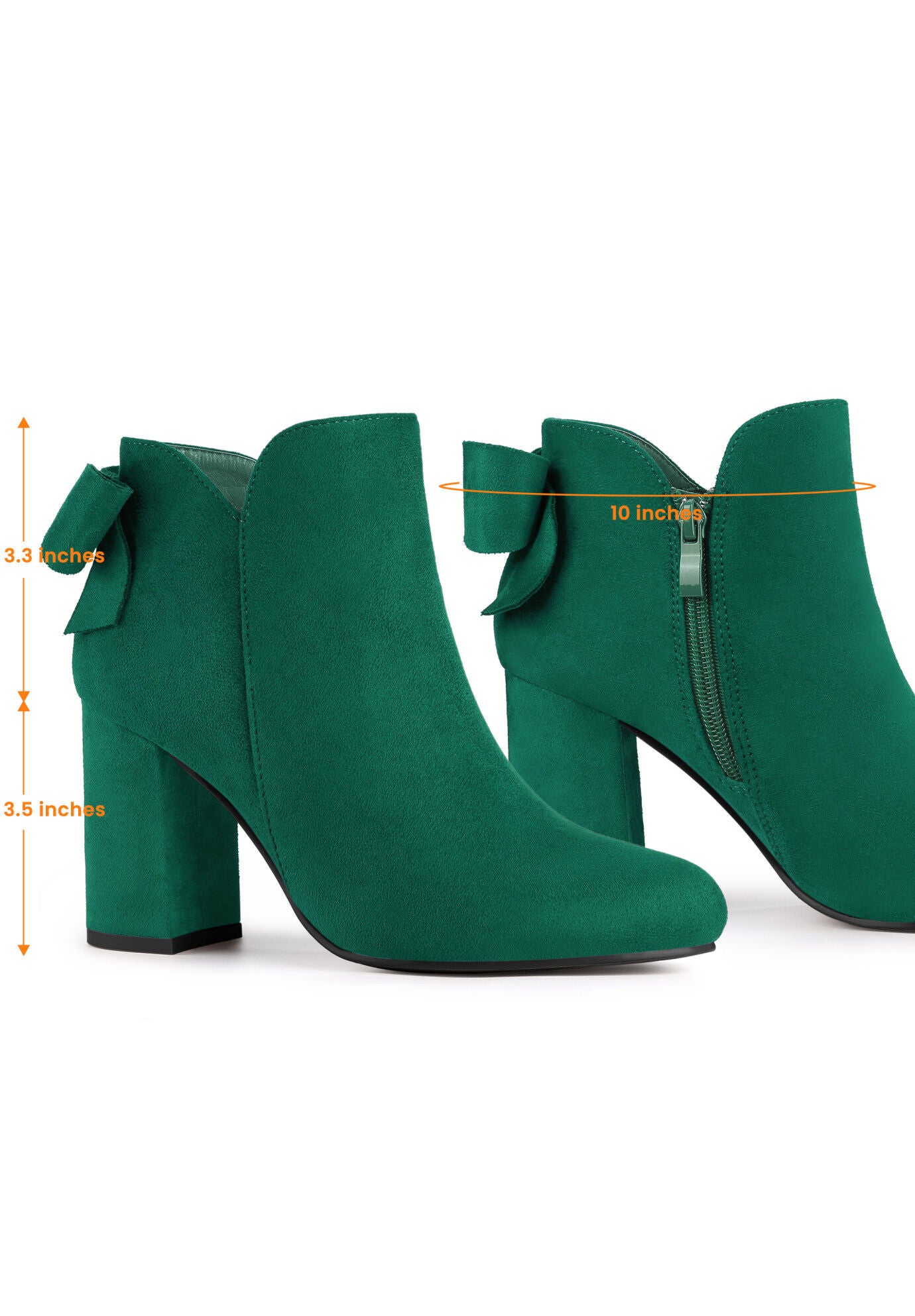 Round Toe Bow Decor Chunky Heel Ankle Boots, Green / Forest Green, alternate image number 3