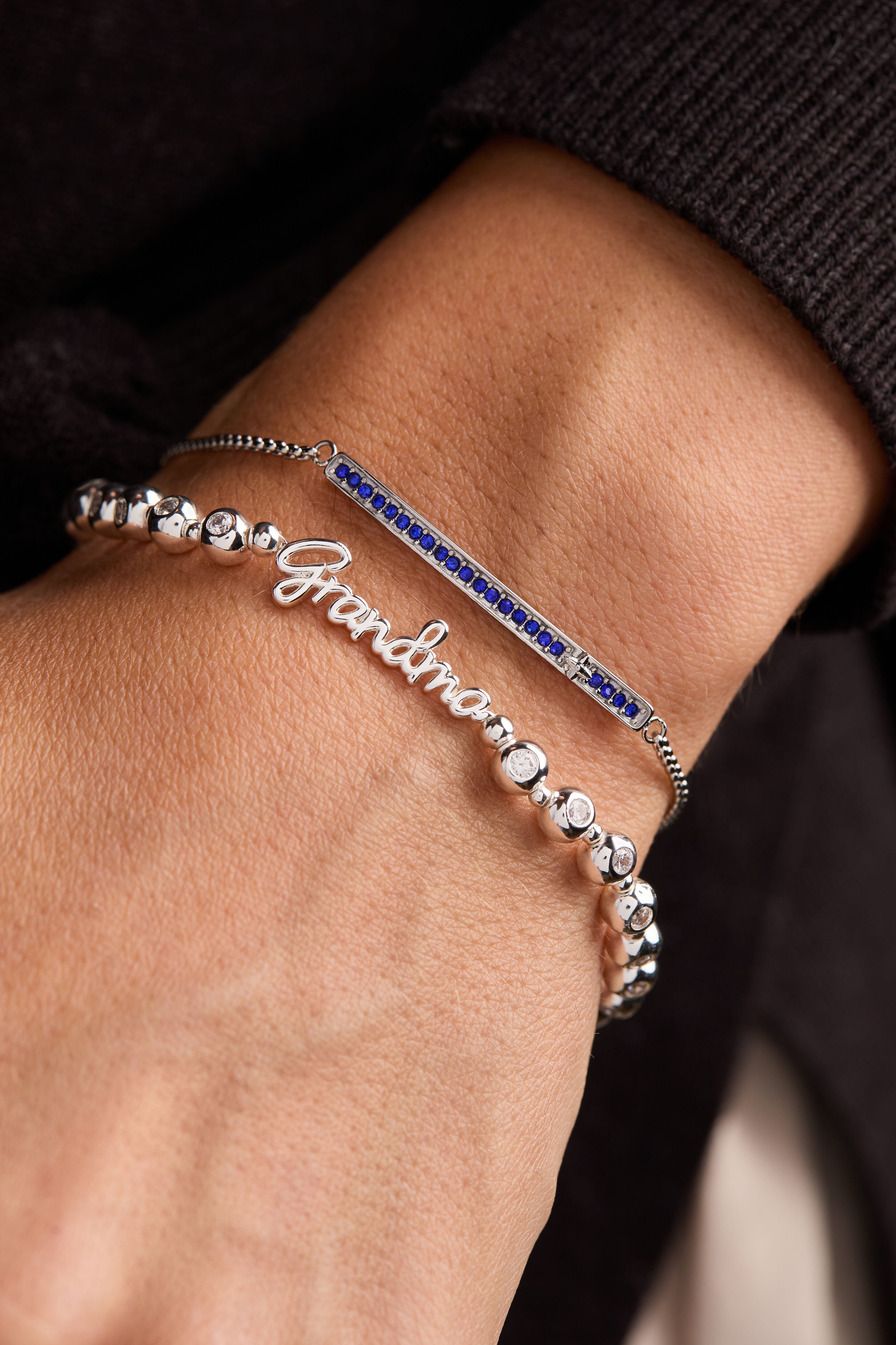 Grandma Elongated Crystal Stretch Bracelet, Silver / Silver, alternate image number 2