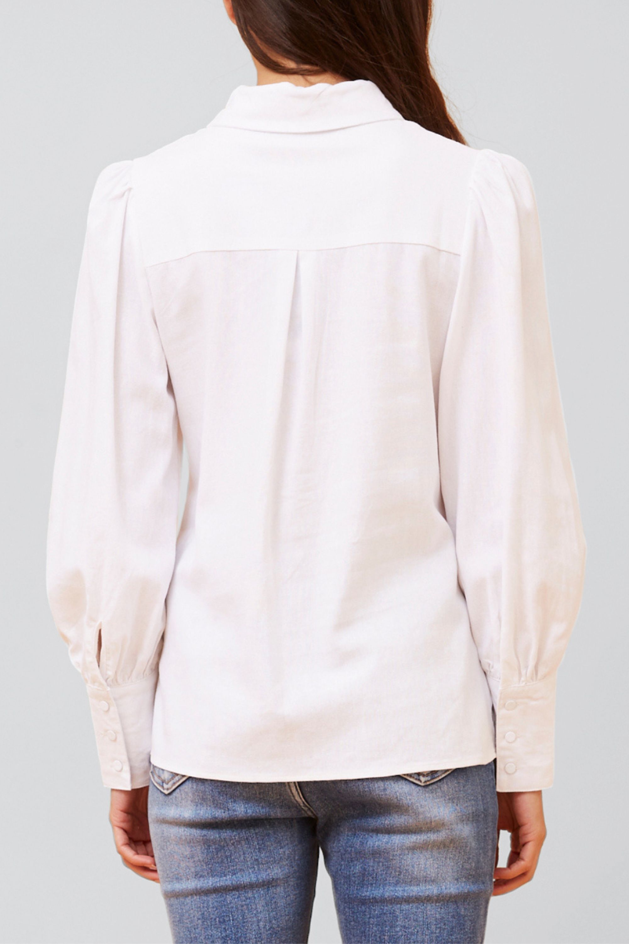 Maxine Shirt Fitted Long Puffy Sleeves Solid, White / White, alternate image number 4
