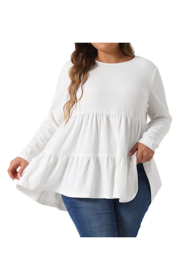 Babydoll Loose Peplum Top Blouse Tunic, White / White, alternate image number 2