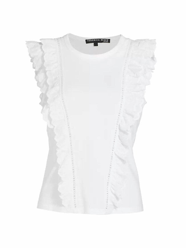 AUDRE PIMA COTTON RUFFLE TOP, White / White, alternate image number null