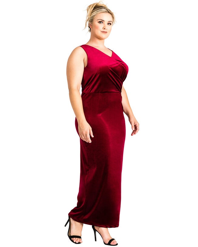 Plus Size Reagan Maxi Asymmetrical Velvet Dress, Red / Carmine, alternate image number 4