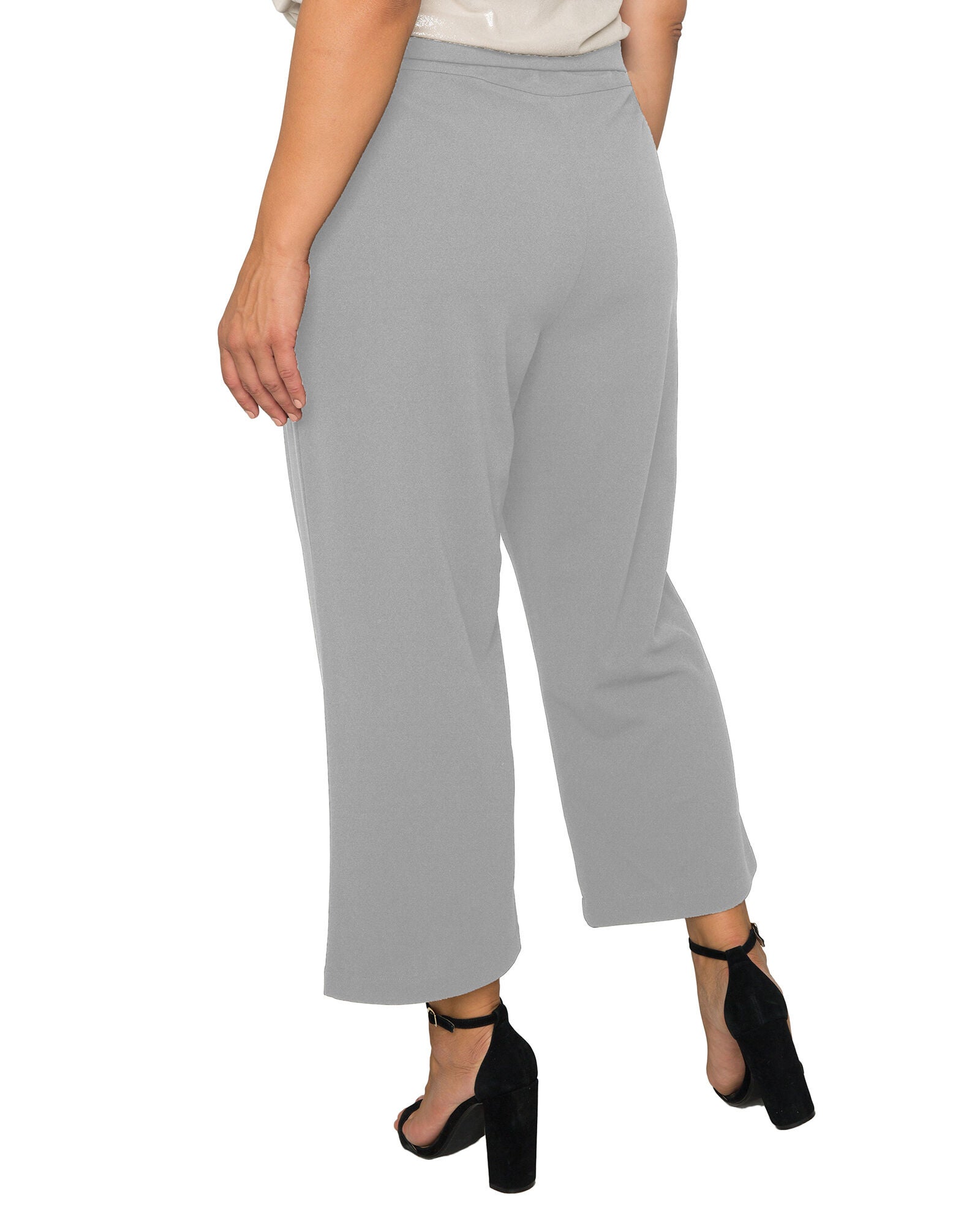 Plus Size Mona High Waist Stretch Crepe 23 inches Crop Pants, Dark Grey / Light Grey, alternate image number 4
