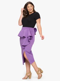 BELLA NEOPRENE MIDI SKIRT, Orchid / Purple, alternate image number 1