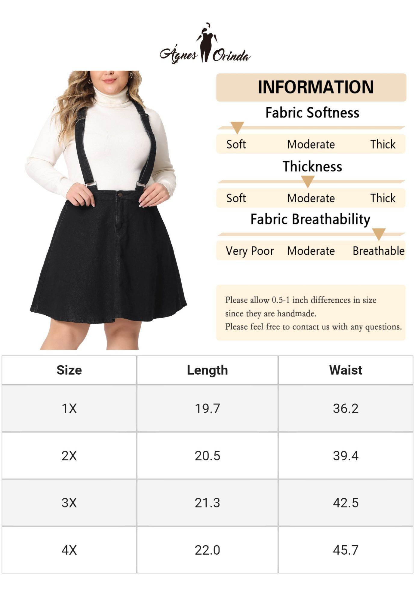Adjustable Strap Braces Mini Denim Overall Dress Suspender Skirt, Black / Black, alternate image number 4