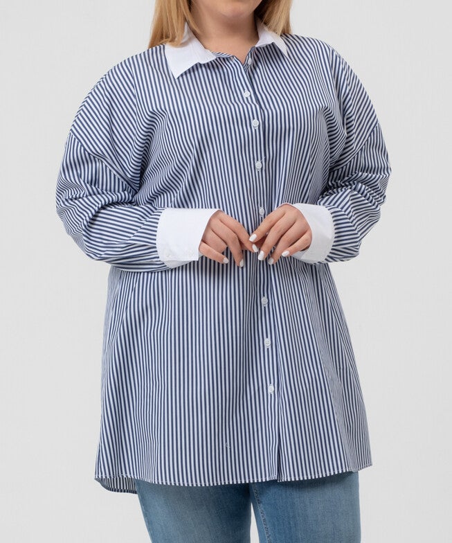 Justine Blouse, Navy Stripes / Navy, alternate image number null