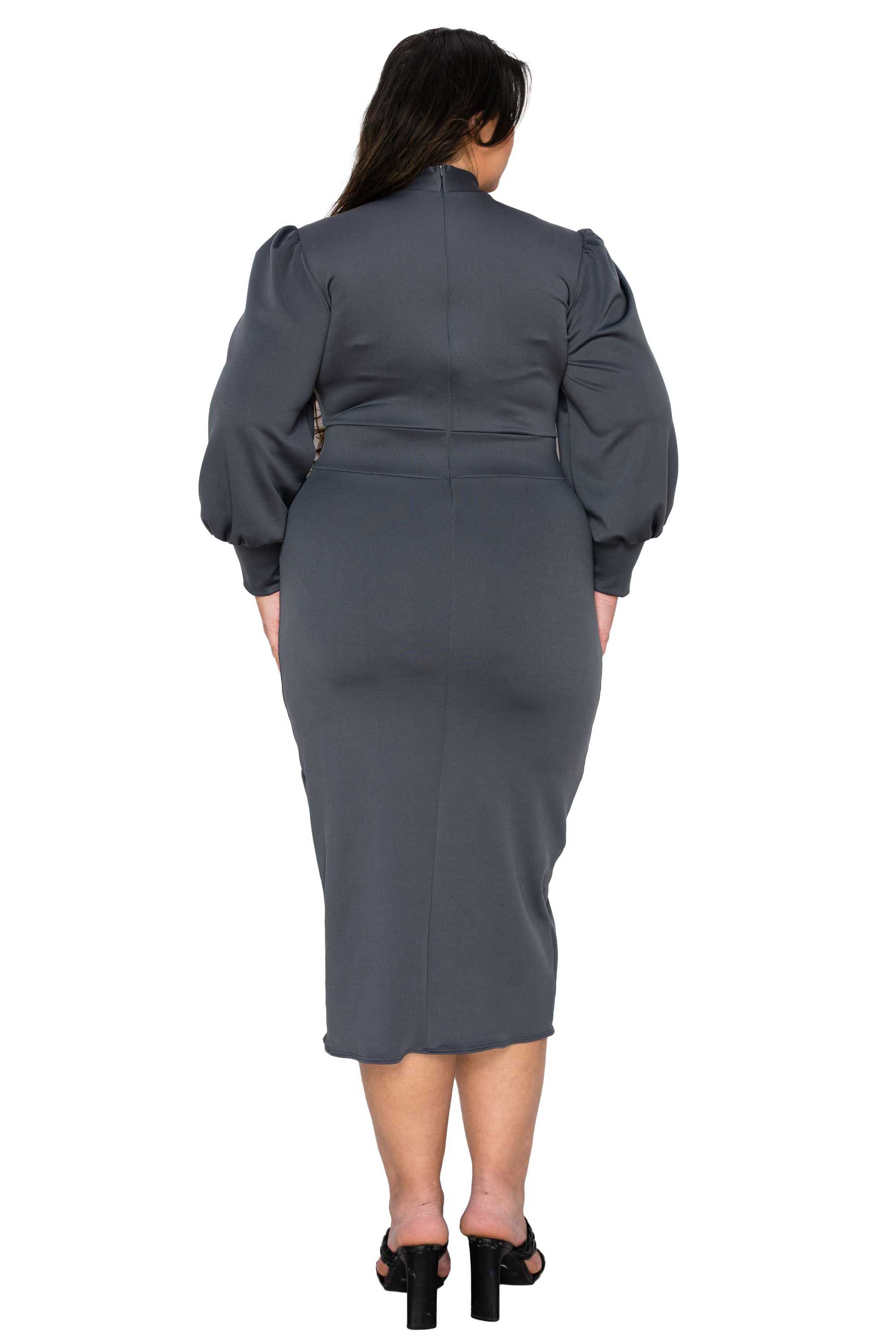 Anastasia Tie Neck Dress, Charcoal / Charcoal Grey, alternate image number 2