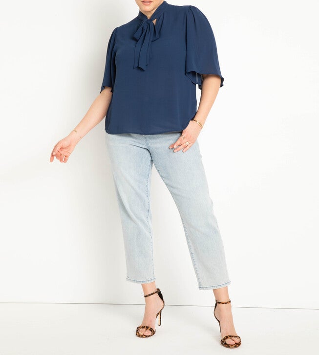 Bow Blouse With Flutter Sleeve, Ocean Cavern / Navy, alternate image number null
