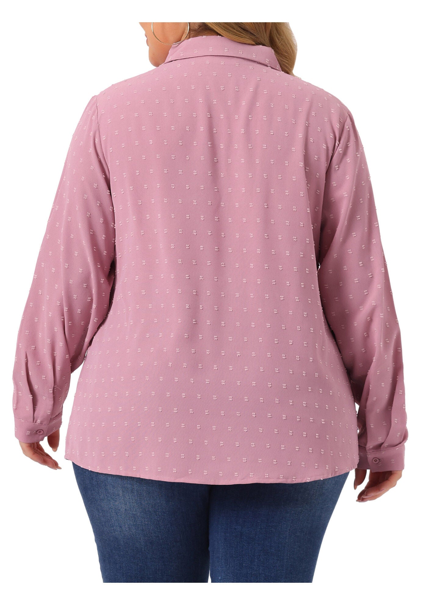 Swiss Dots Long Sleeve Button Down Shirt Blouse, Pink / Pink, alternate image number 2
